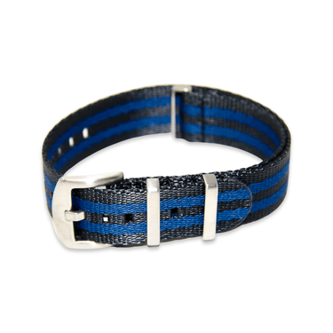 Premium Thick Woven Military Style Watch Strap - Dark Grey Blue Stripes